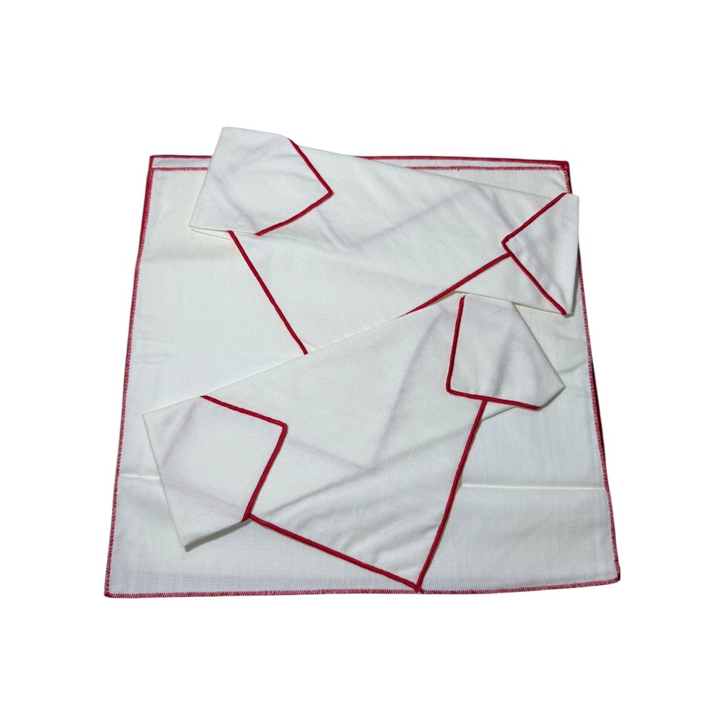 4 Vintage Simtex By Stevens Napkins White Red 12x12.75"